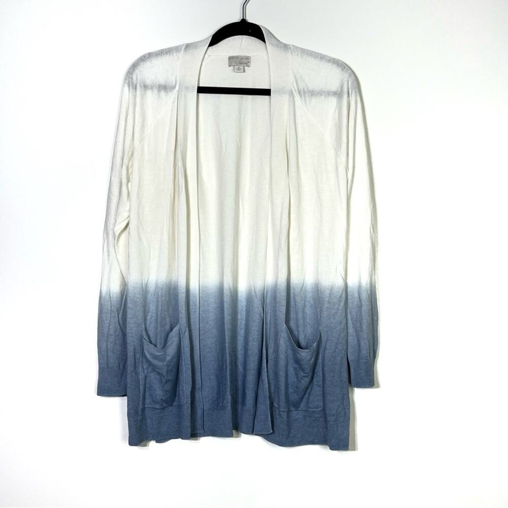 Barefoot Dreams Luxeblend Raglan Ombre Blue Cardigan Sweater Medium EUC